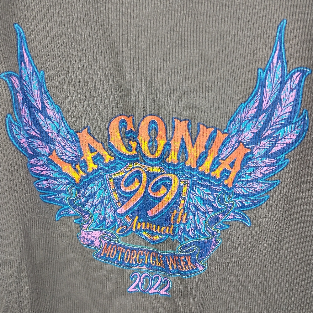 Womens Biker Tank Top Gray 2XL Laconia Motorcycle Week 2022 NH Ribbed Snaps - Picture 3 of 6